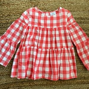 La Roque Small Pink And White Gingham Tiered Bell Sleeve Top